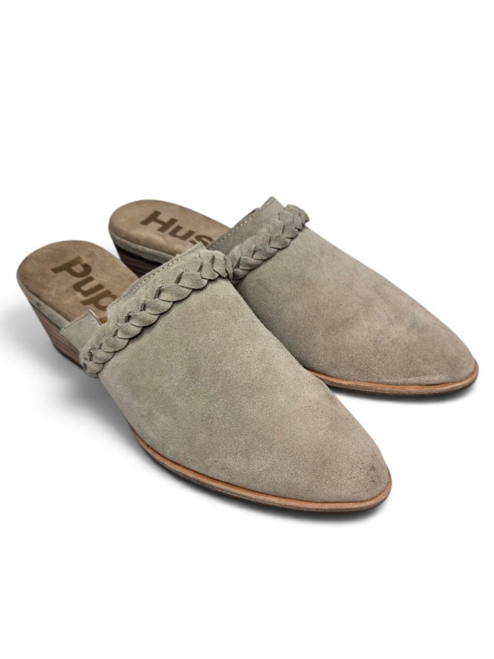 Hush Puppies Sierra Braid Mules Womens Beige Distressed Suede Pointy Slip On 6